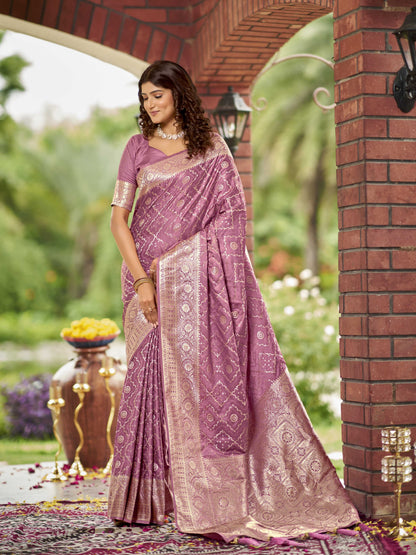 MANOHARI Banarasi Silk Blend Jacquard Work Saree - Pink