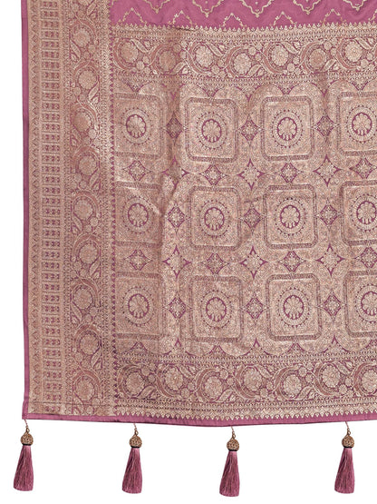 MANOHARI Banarasi Silk Blend Jacquard Work Saree - Pink