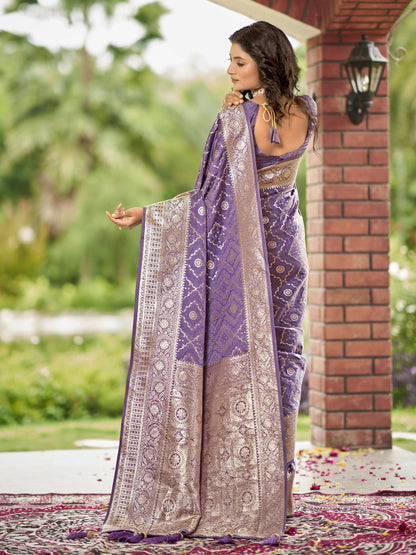MANOHARI Banarasi Silk Blend Jacquard Work Saree - Purple