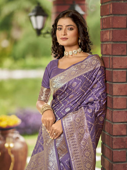 MANOHARI Banarasi Silk Blend Jacquard Work Saree - Purple