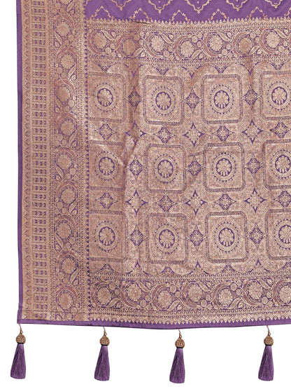 MANOHARI Banarasi Silk Blend Jacquard Work Saree - Purple