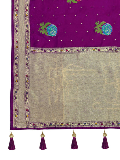 MANOHARI Banarasi Silk Blend Jacquard Work Saree - Pink