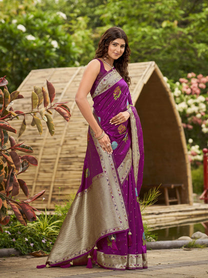MANOHARI Banarasi Silk Blend Jacquard Work Saree - Pink