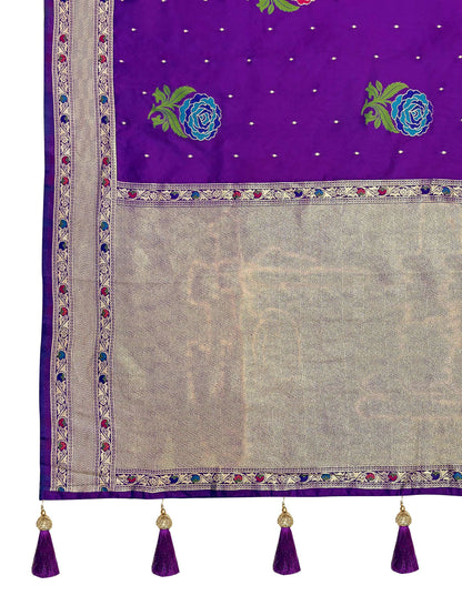MANOHARI Banarasi Silk Blend Jacquard Work Saree - Purple