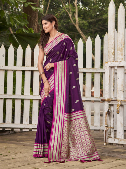 MANOHARI Banarasi Silk Blend Jacquard Work Saree - Purple