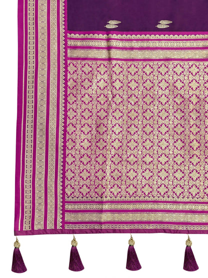 MANOHARI Banarasi Silk Blend Jacquard Work Saree - Purple
