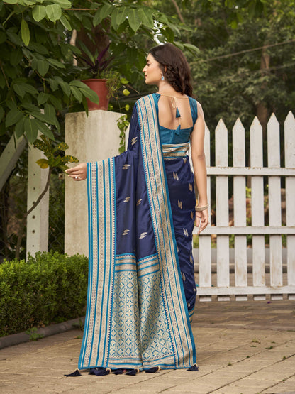 MANOHARI Banarasi Silk Blend Jacquard Work Saree - Blue