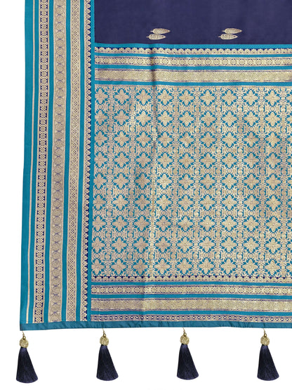 MANOHARI Banarasi Silk Blend Jacquard Work Saree - Blue