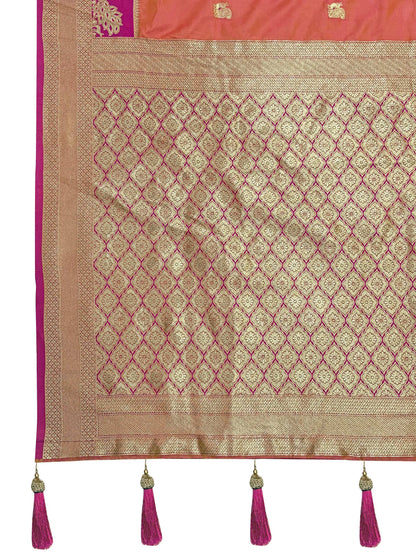 MANOHARI Banarasi Silk Blend Jacquard Work Saree - Orange