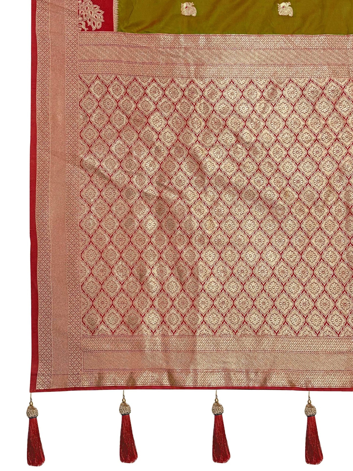 MANOHARI Banarasi Silk Blend Jacquard Work Saree - Green