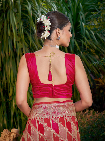 MANOHARI Banarasi Silk Blend Jacquard Work Saree - Pink