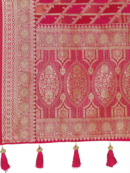 MANOHARI Banarasi Silk Blend Jacquard Work Saree - Pink