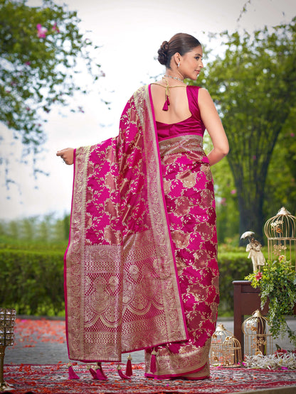MANOHARI Banarasi Silk Blend Jacquard Work Saree - Pink