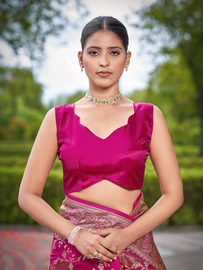 MANOHARI Banarasi Silk Blend Jacquard Work Saree - Pink