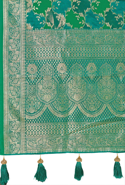 MANOHARI Banarasi Silk Blend Jacquard Work Saree - Green