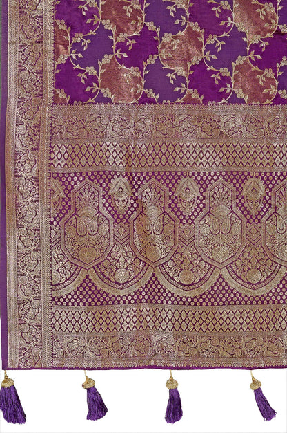 MANOHARI Banarasi Silk Blend Jacquard Work Saree - Purple