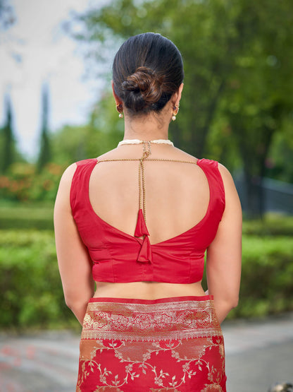 MANOHARI Banarasi Silk Blend Jacquard Work Saree - Red