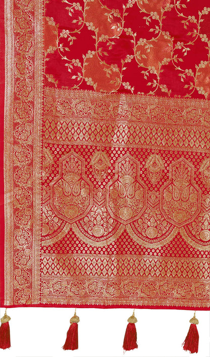 MANOHARI Banarasi Silk Blend Jacquard Work Saree - Red