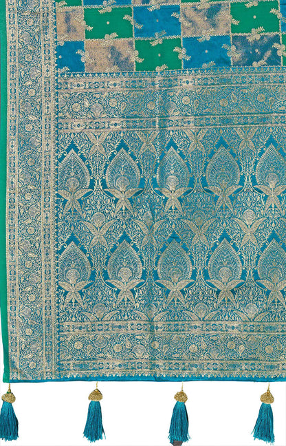 MANOHARI Banarasi Silk Blend Jacquard Work Saree - Turquoise