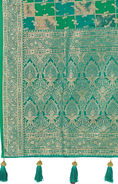 MANOHARI Banarasi Silk Blend Jacquard Work Saree - Green
