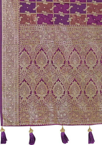 MANOHARI Banarasi Silk Blend Jacquard Work Saree - Purple