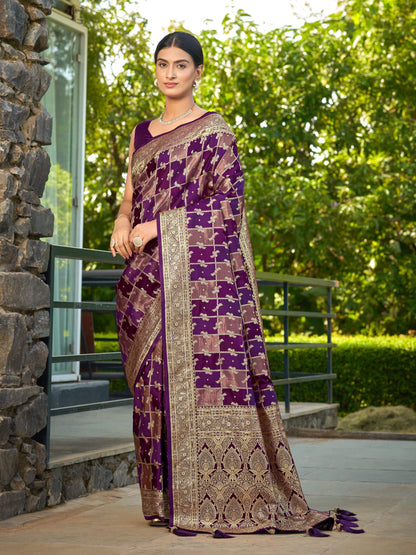MANOHARI Banarasi Silk Blend Jacquard Work Saree - Purple