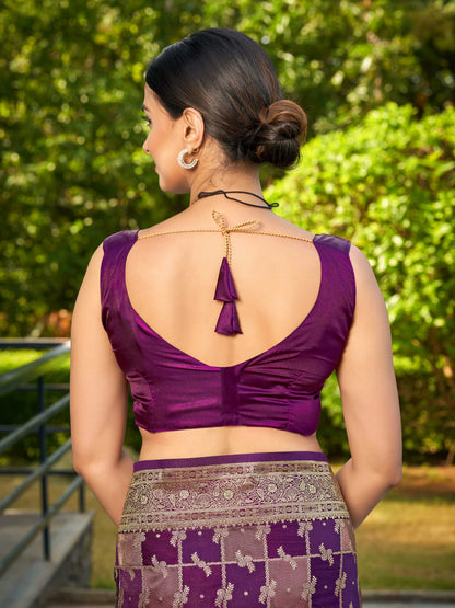 MANOHARI Banarasi Silk Blend Jacquard Work Saree - Purple