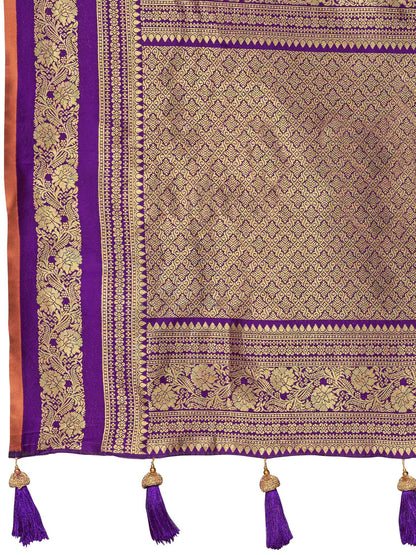 MANOHARI Banarasi Silk Blend Jacquard Work Saree - Brown