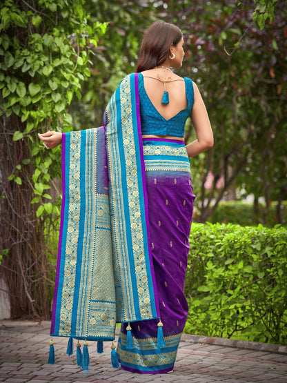 MANOHARI Banarasi Silk Blend Jacquard Work Saree - Purple