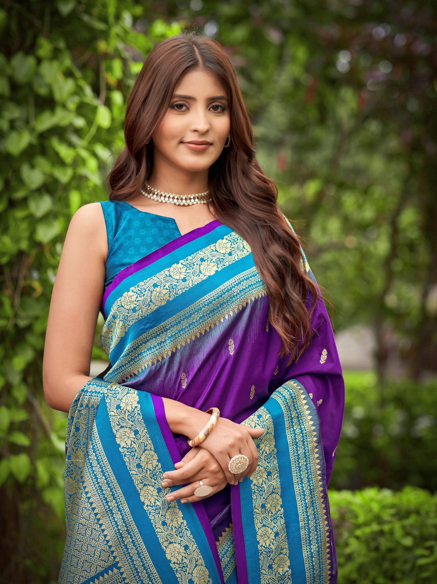 MANOHARI Banarasi Silk Blend Jacquard Work Saree - Purple