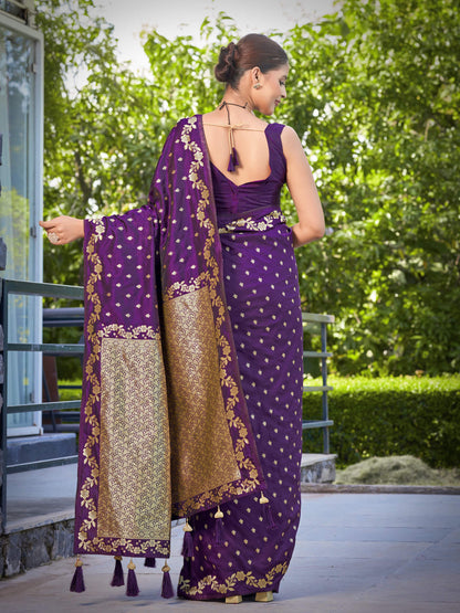 MANOHARI Banarasi Silk Blend Jacquard Work Saree - Purple