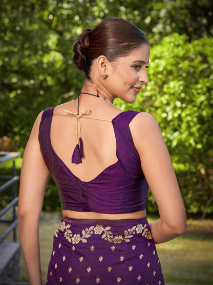 MANOHARI Banarasi Silk Blend Jacquard Work Saree - Purple
