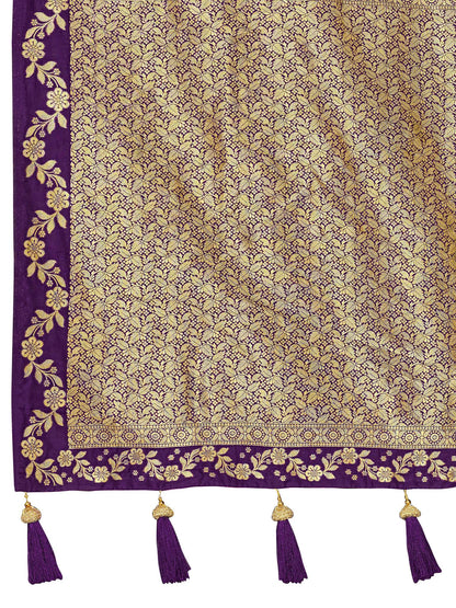 MANOHARI Banarasi Silk Blend Jacquard Work Saree - Purple