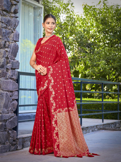 MANOHARI Banarasi Silk Blend Jacquard Work Saree - Red