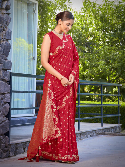 MANOHARI Banarasi Silk Blend Jacquard Work Saree - Red