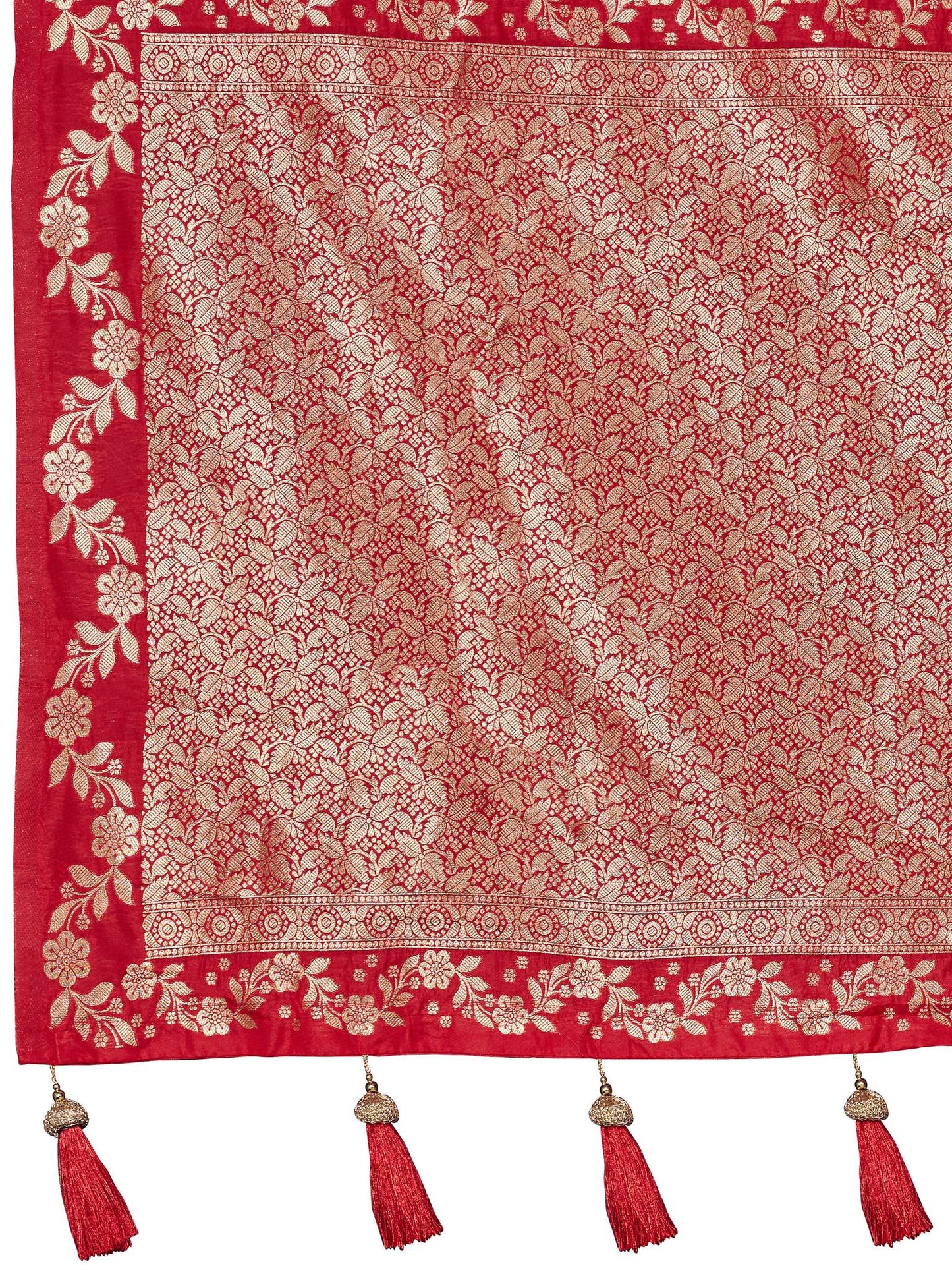 MANOHARI Banarasi Silk Blend Jacquard Work Saree - Red