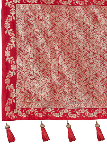 MANOHARI Banarasi Silk Blend Jacquard Work Saree - Red