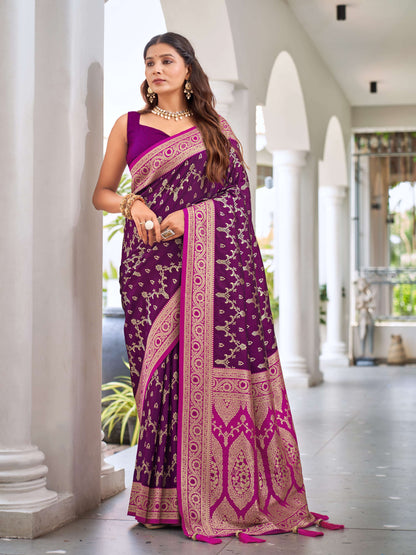 MANOHARI Banarasi Silk Blend Jacquard Work Saree - Purple