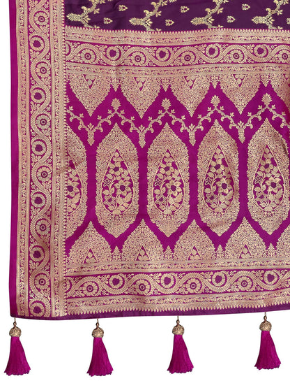 MANOHARI Banarasi Silk Blend Jacquard Work Saree - Purple