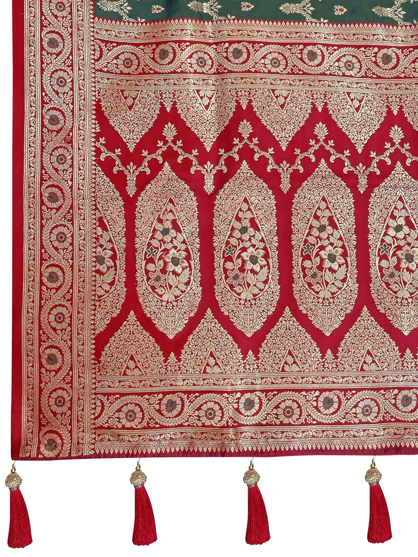 MANOHARI Banarasi Silk Blend Jacquard Work Saree - Green