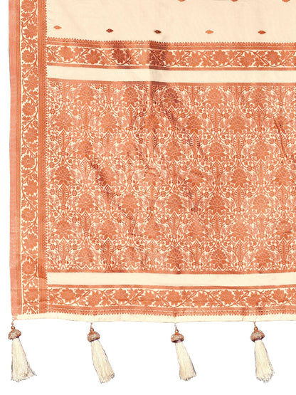 MANOHARI Banarasi Silk Blend Jacquard Work Saree - Beige