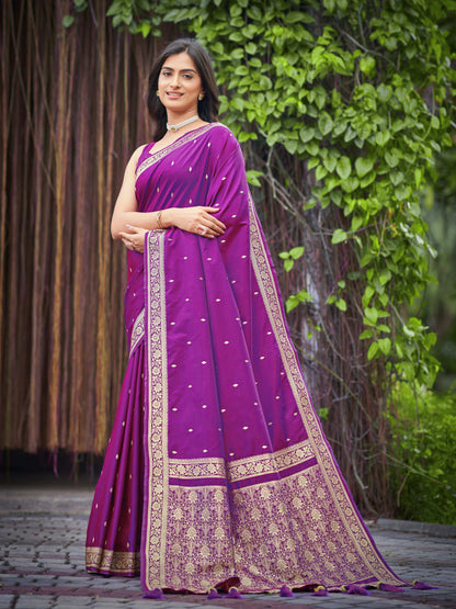 MANOHARI Banarasi Silk Blend Jacquard Work Saree - Purple