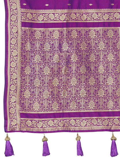 MANOHARI Banarasi Silk Blend Jacquard Work Saree - Purple