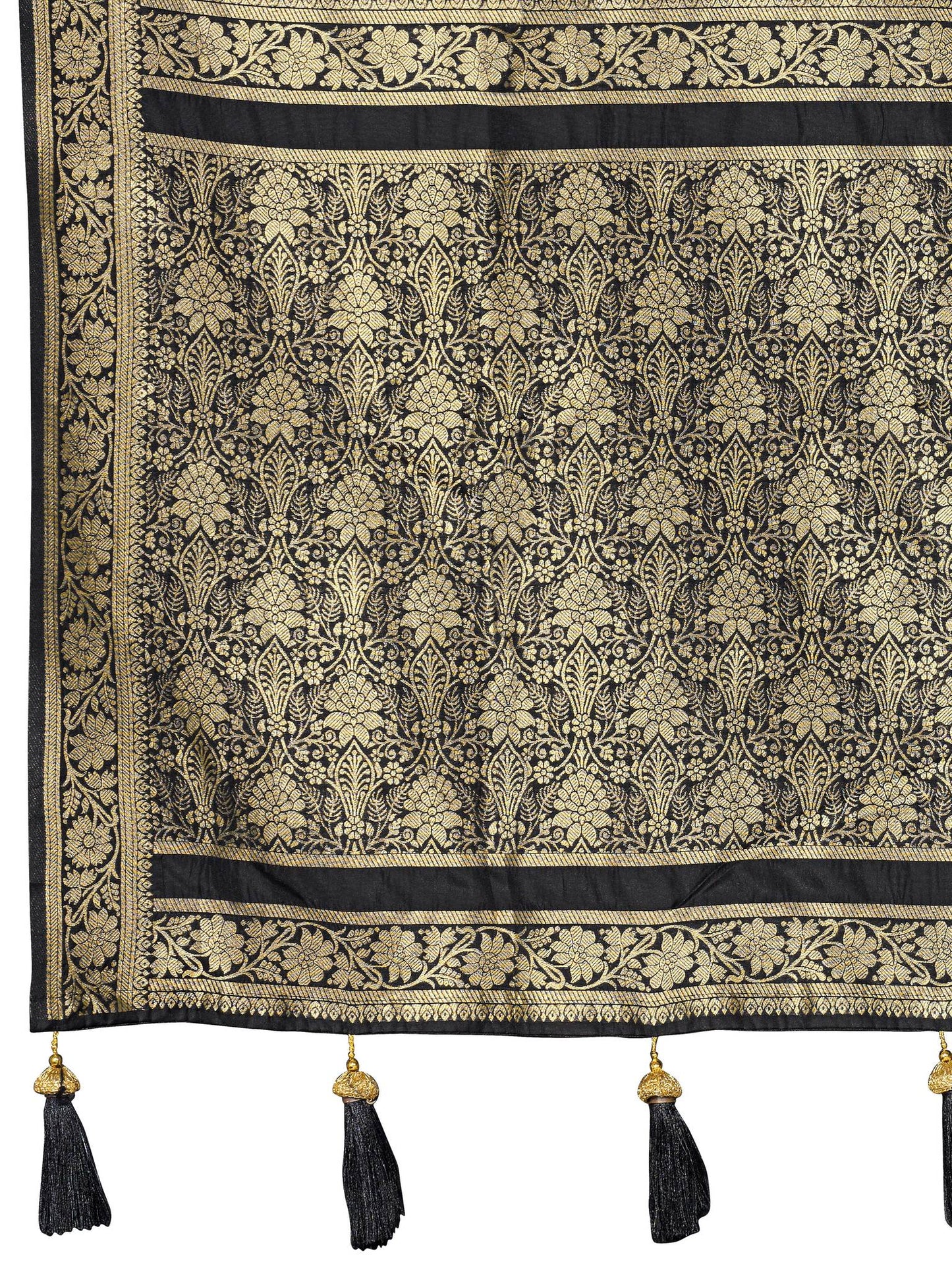 MANOHARI Banarasi Silk Blend Jacquard Work Saree - Black