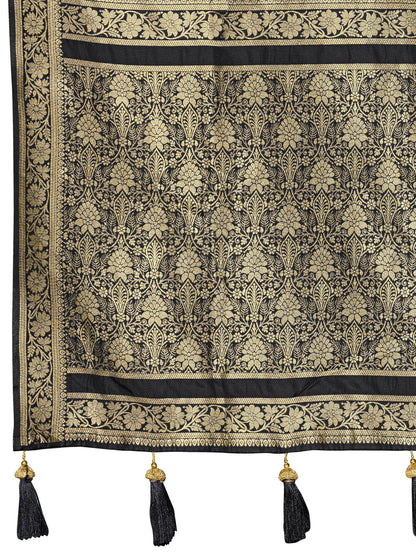 MANOHARI Banarasi Silk Blend Jacquard Work Saree - Black