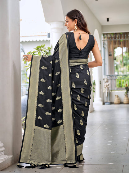 MANOHARI Banarasi Silk Blend Jacquard Work Saree - Black