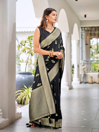 MANOHARI Banarasi Silk Blend Jacquard Work Saree - Black