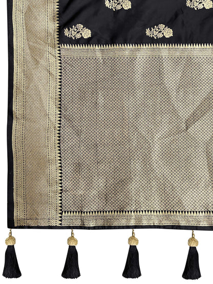 MANOHARI Banarasi Silk Blend Jacquard Work Saree - Black