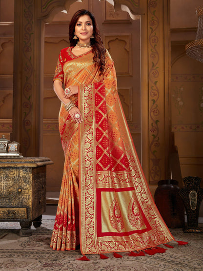 MANOHARI Banarasi Silk Blend Jacquard Work Saree - Yellow