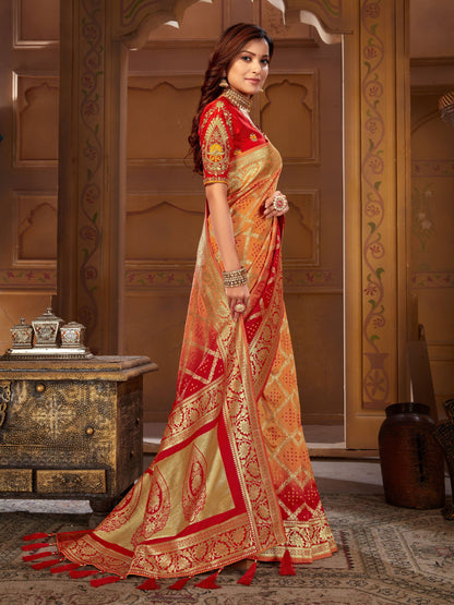MANOHARI Banarasi Silk Blend Jacquard Work Saree - Yellow
